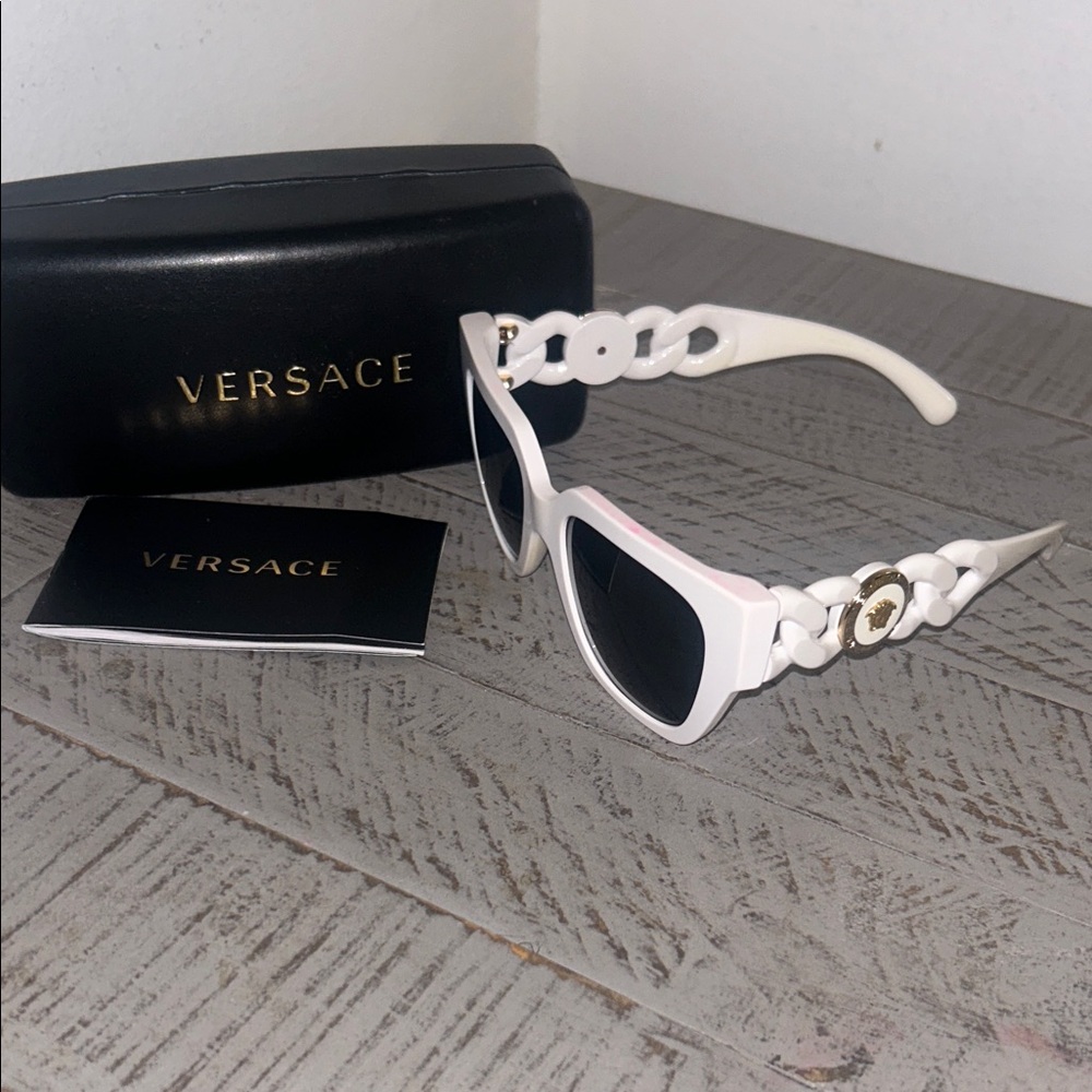 Versace White Cat-Eye Sunglasses with Gold Medusa Accent